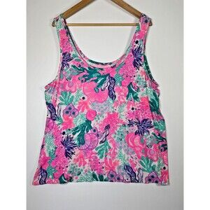 Lilly Pulitzer Tank Top Womens XXL Pink Green Floral Print Sleeveless Preppy